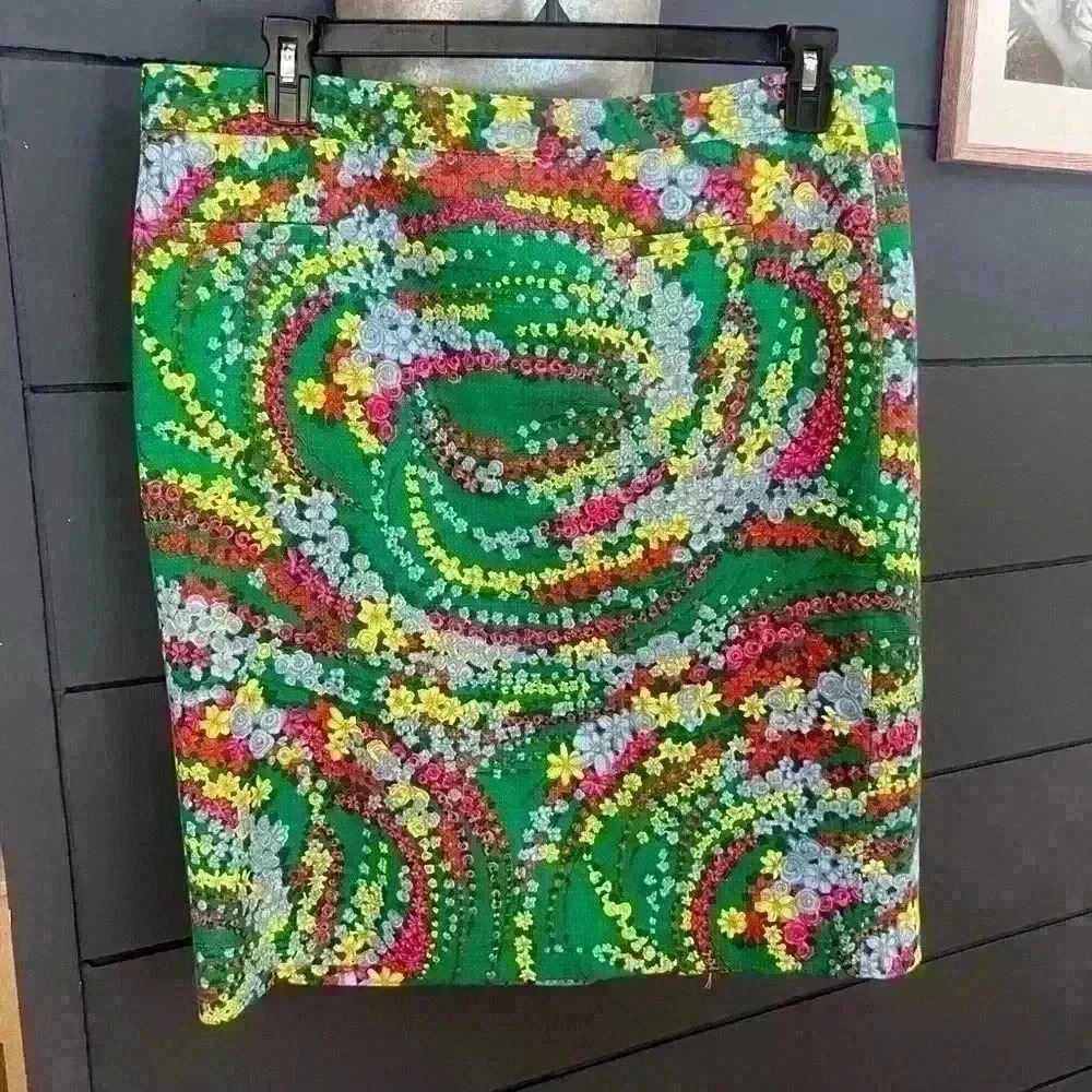 Talbots Tweed A-Line Polyester Blend Skirt Sz 16 Green Floral Colorful